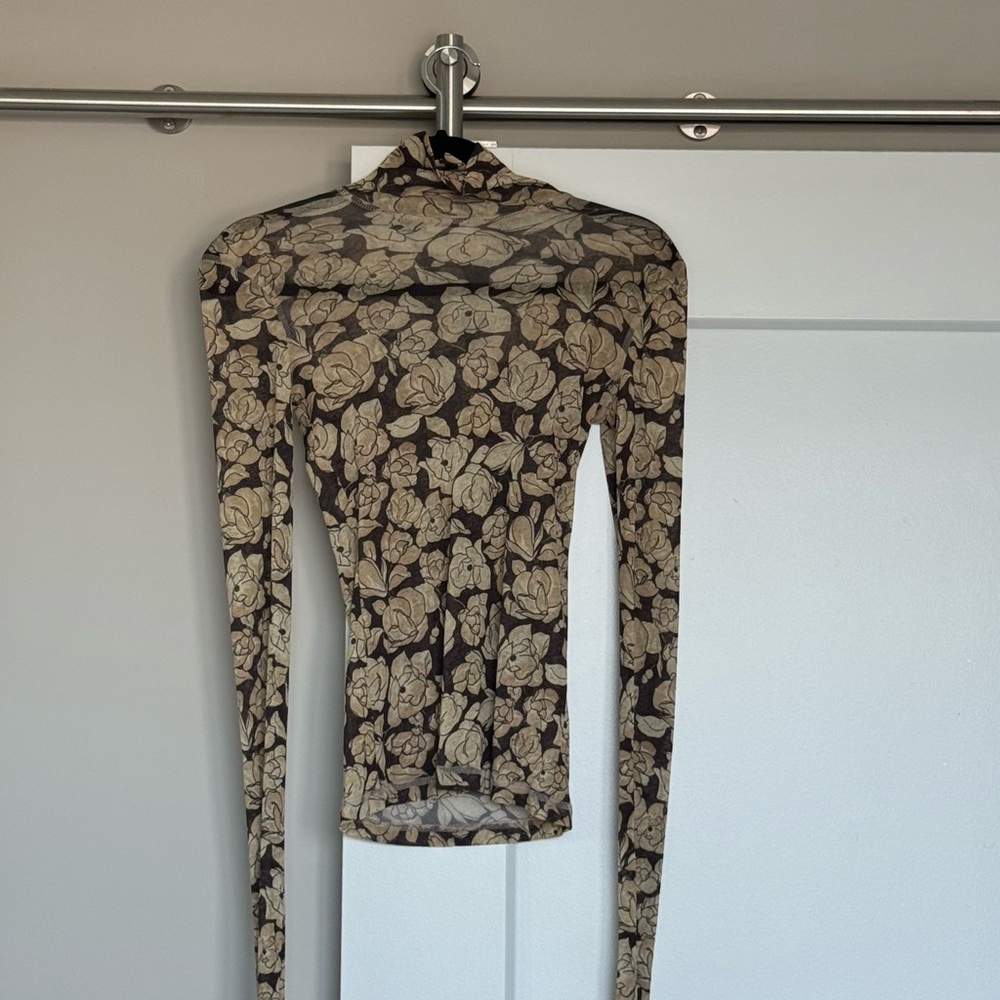 Nanushka Sheer Floral Turtleneck Long-Sleeve Top